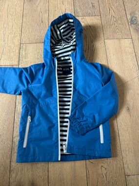 Bright Blue Kids Rain Jacket with Striped Lining